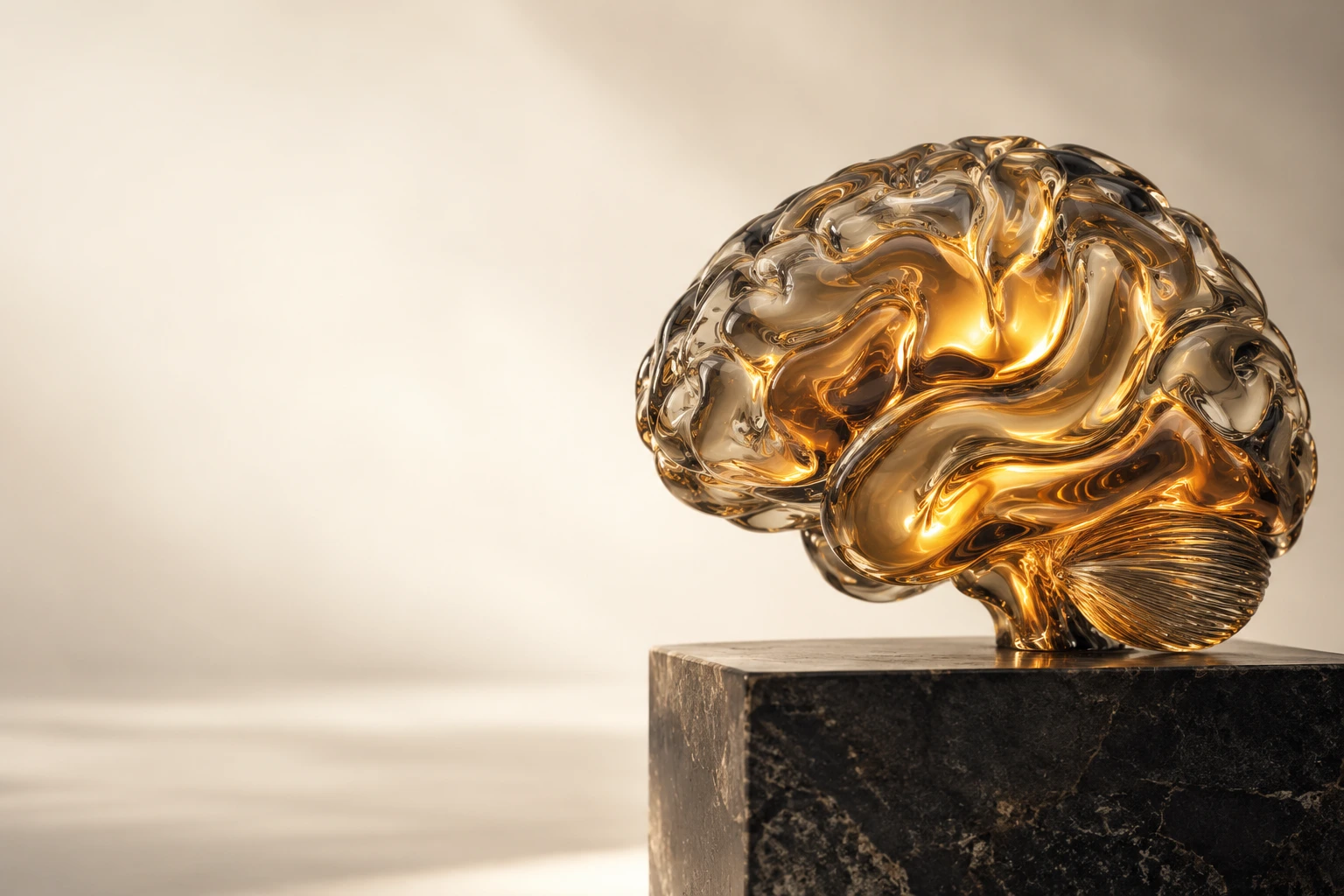 Amber glass brain sculpture