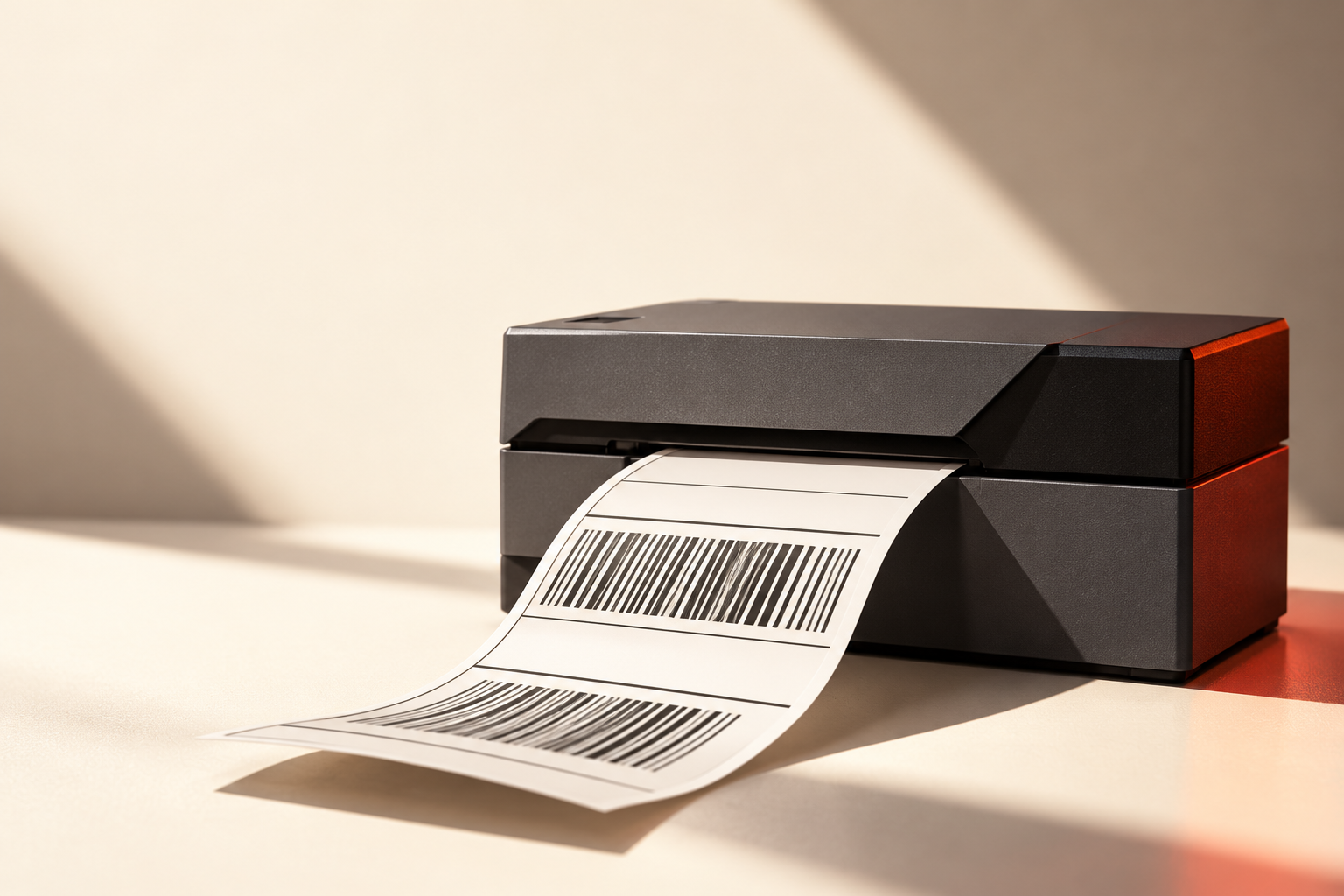 Editorial composition of a Rollo printer and a curling shipping label